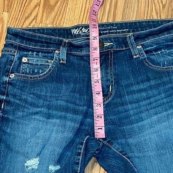 Mossimo Distressed midi Jean shorts, blue denim, 6 - Picture 3 of 7